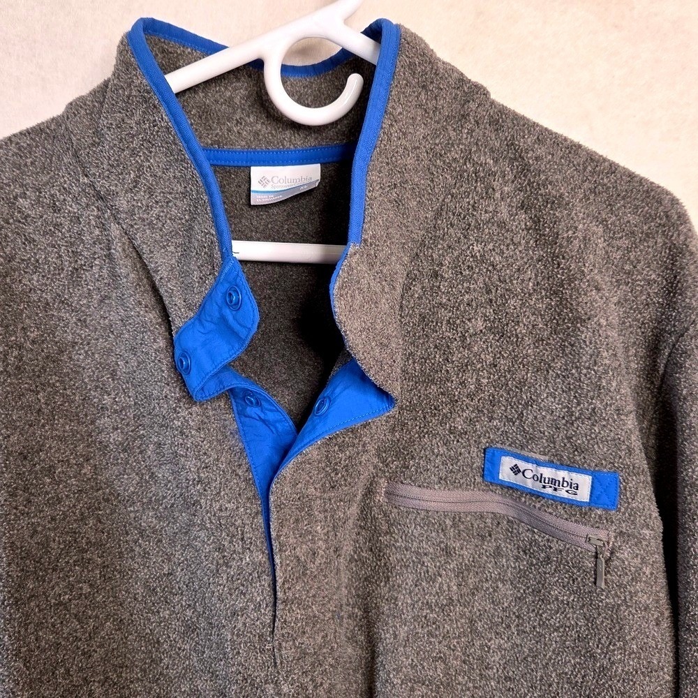 Columbia Men's Size XL PFG Fleece Pullover Snap Closure Collar‎